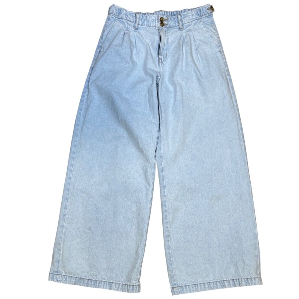 American Eagle Womens Wide Leg Trousers Light Wash Denim Size 2 Short